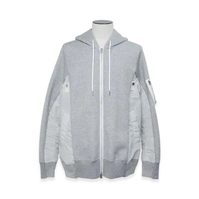 sacai Sponge Sweat x Nylon Twill Hoodie "Light Gray/Light Gray"