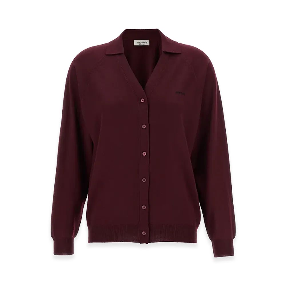 MIU MIU Women's Logo Intarsia Cardigan "Bordeaux"