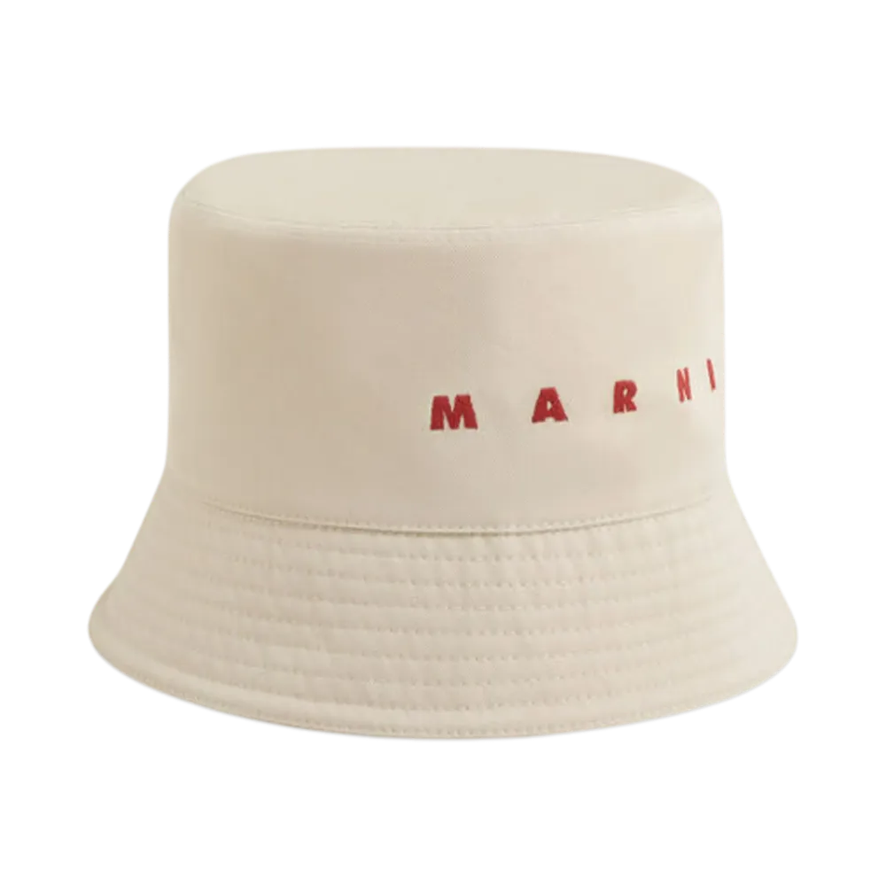 Marni Organic Gabardine Bucket Hat with Embroidered Logo "Ivory"