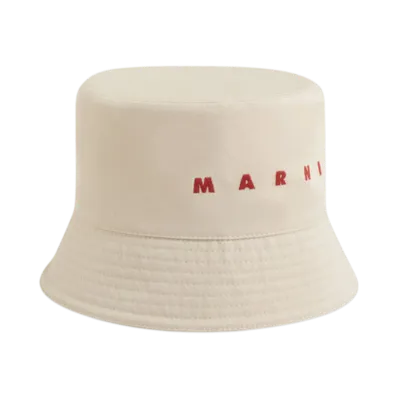 Marni Organic Gabardine Bucket Hat with Embroidered Logo "Ivory"