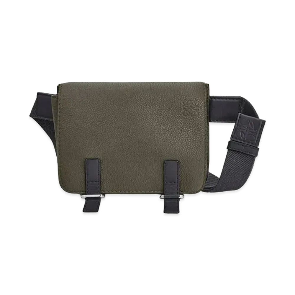 LOEWE Military Bumbag In Soft Grained Calfskin "Khaki Green / Black"