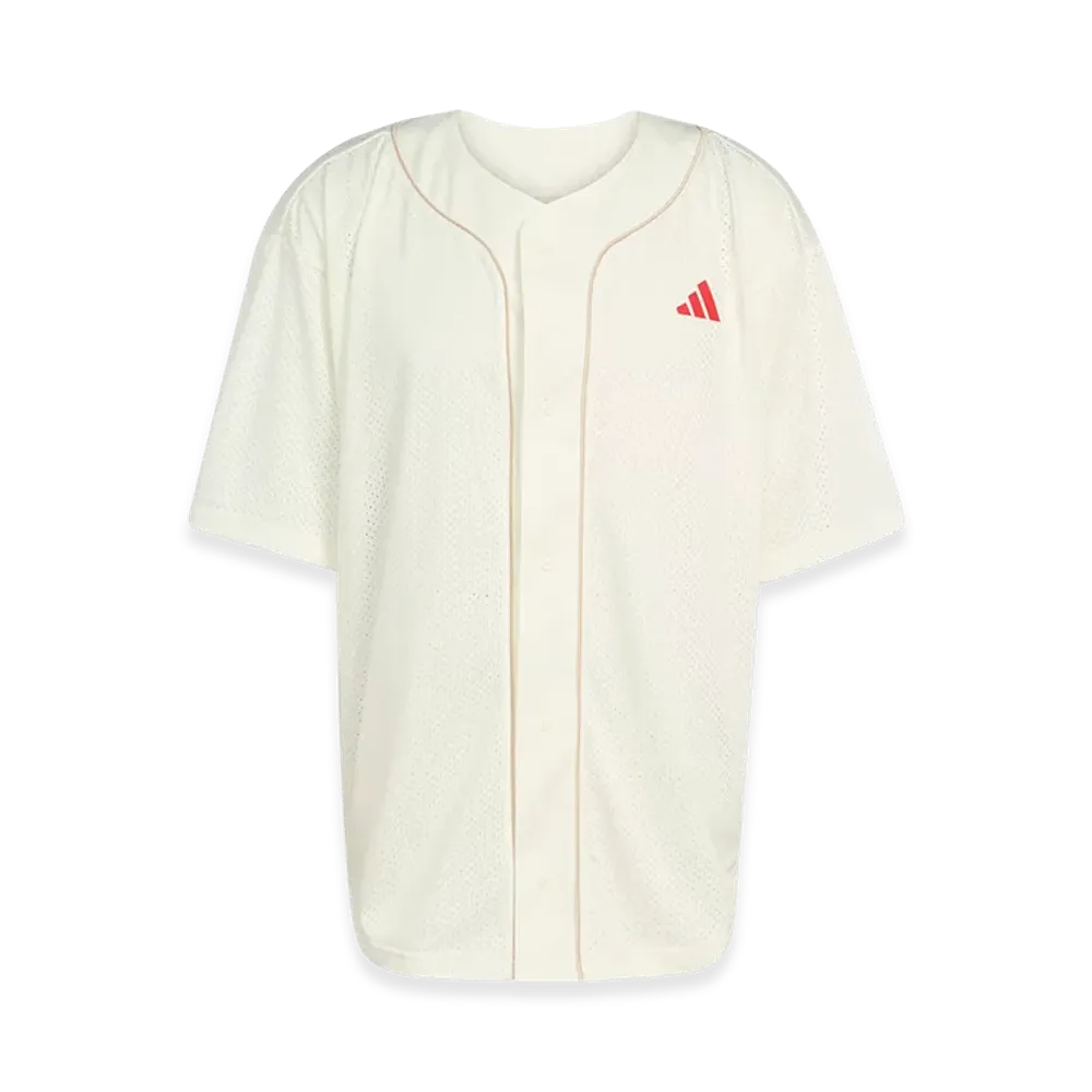 adidas Stadium Mesh Baseball Shirt "Off White/Crystal Linen/Pure Ruby"