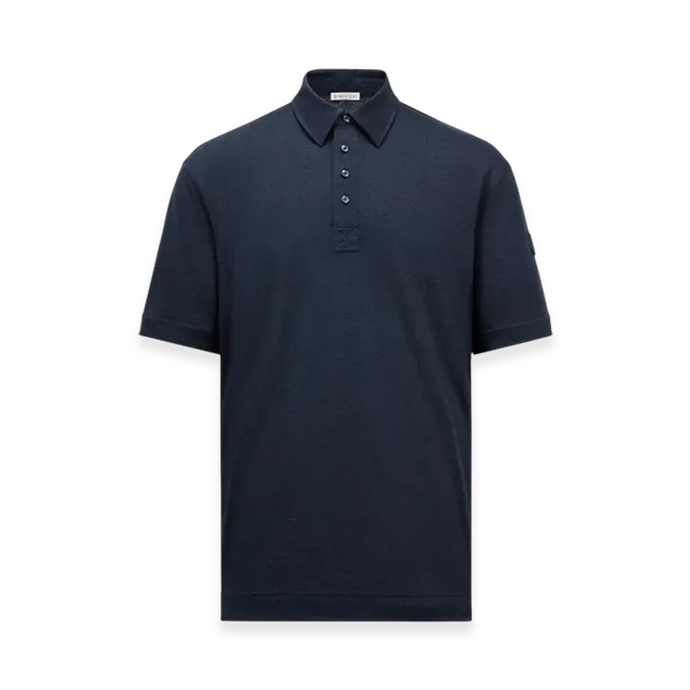 MONCLER Linen Polo Shirt "Dark Blue"
