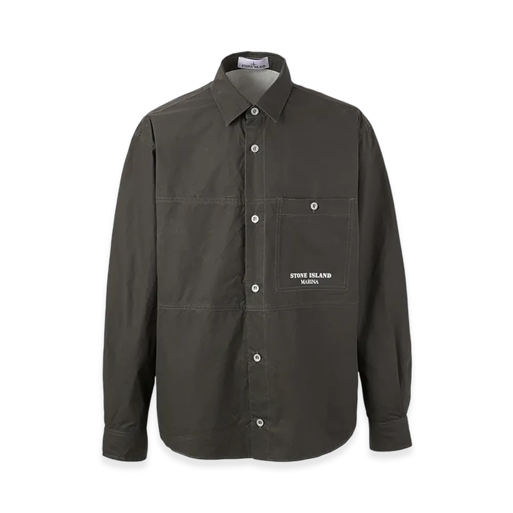 Stone Island L/S Regular Collar Shirt 109X3 Stone Island Marina Plated Cotton Canvas "Charcoal"