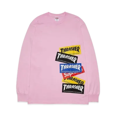 Supreme x THRASHER Multi Logo L/S Tee "Light Pink"