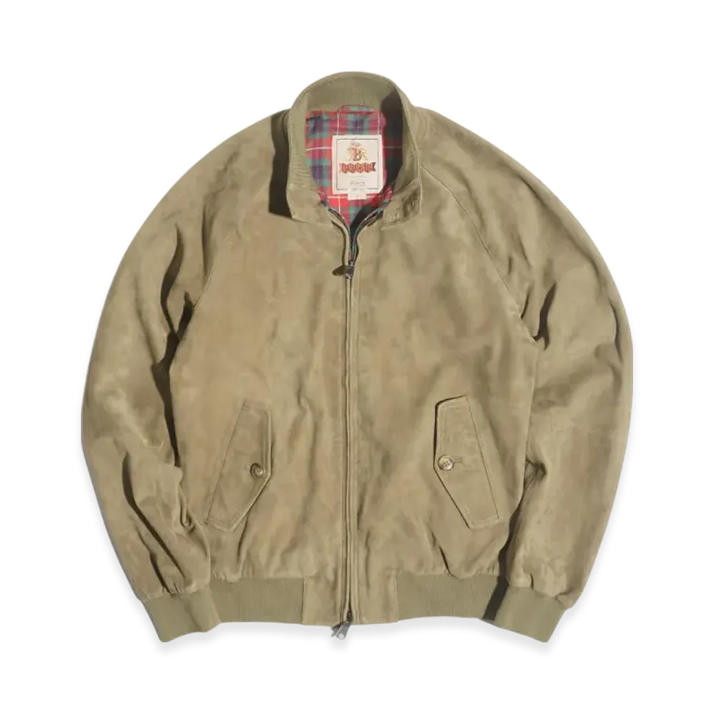 BARACUTA Suede Leather G9 Classic Harrington Jacket "Bark"