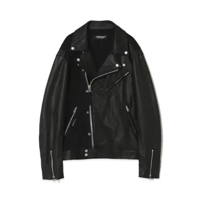 UNDERCOVER 24SS Slub Jersey Mix Leather Riders Jacket "Black"