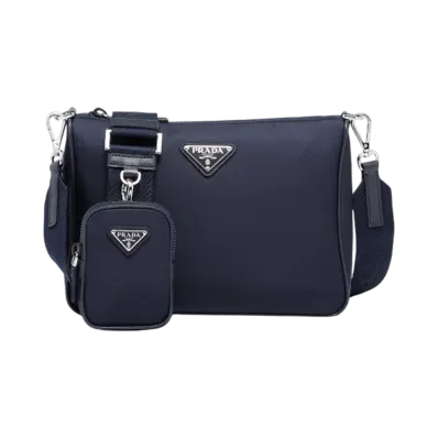 PRADA Re-Nylon x Saffiano Leather Shoulder Bag "Navy"