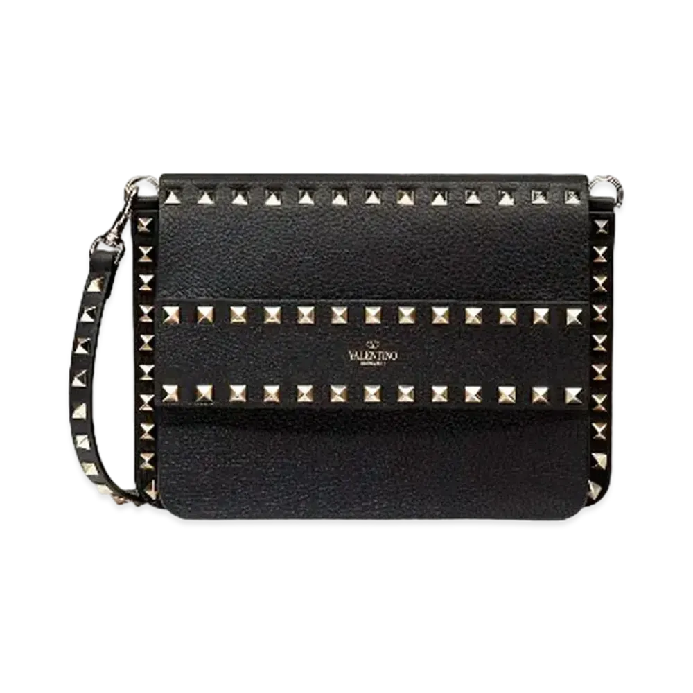 Valentino Small Rockstud Grainy Leather Crossbody Bag "Black"