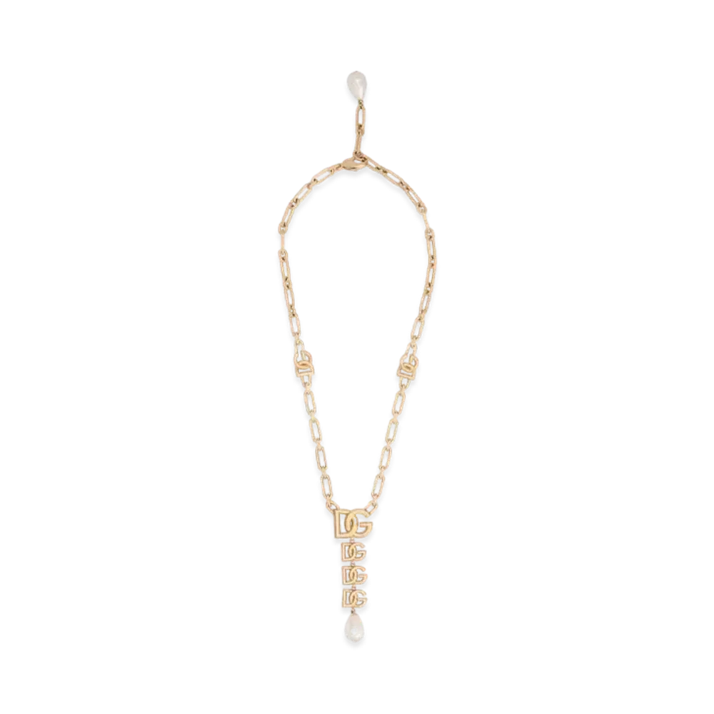 Dolce&Gabbana Necklace With DG Logo Pendant and Pearl Embellishment "Gold"