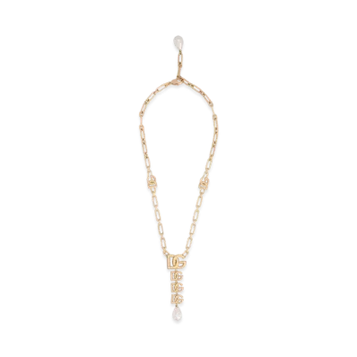 Dolce&Gabbana Necklace With DG Logo Pendant and Pearl Embellishment "Gold"