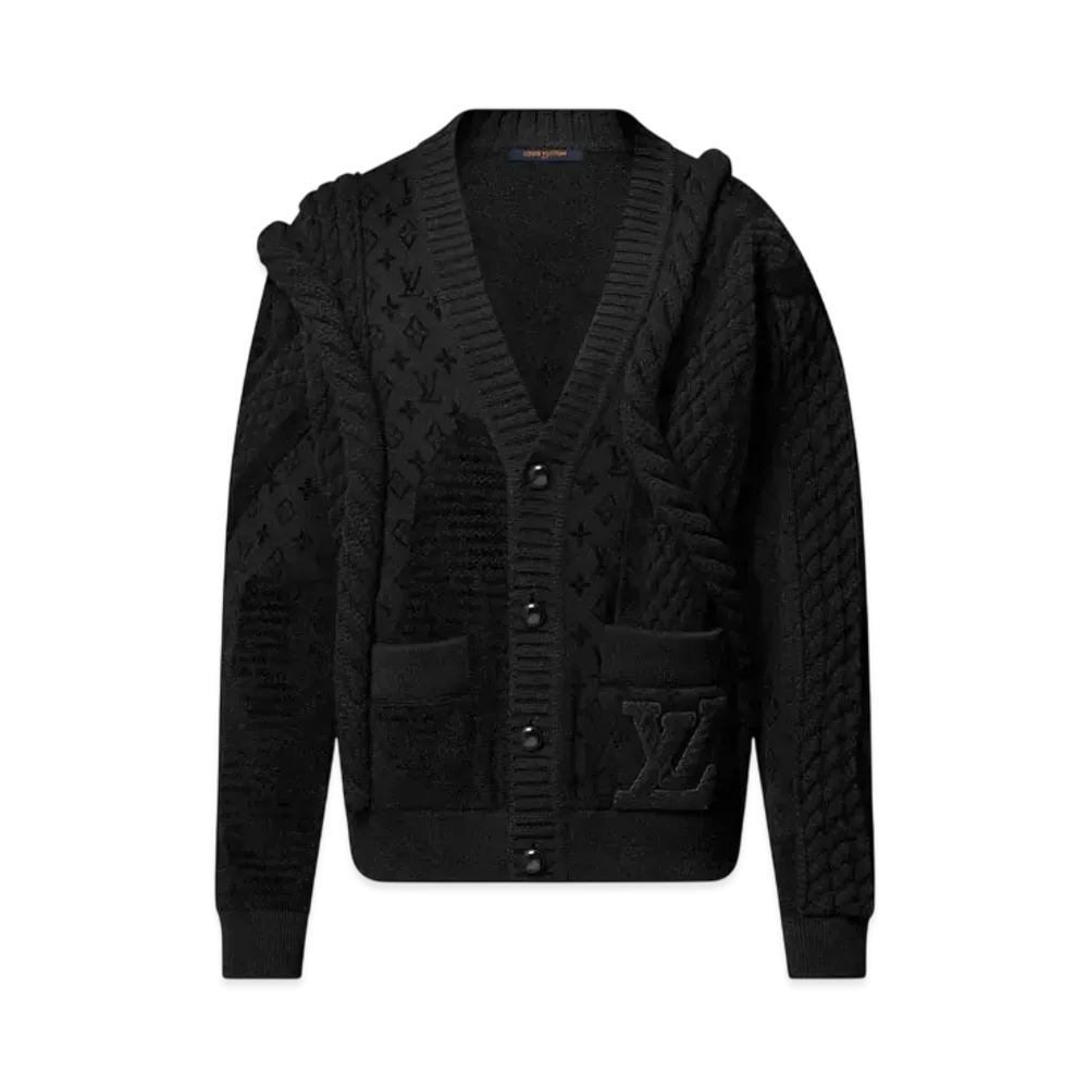 Louis Vuitton Chunky Wool-Blend Cable Cardigan "Noir"