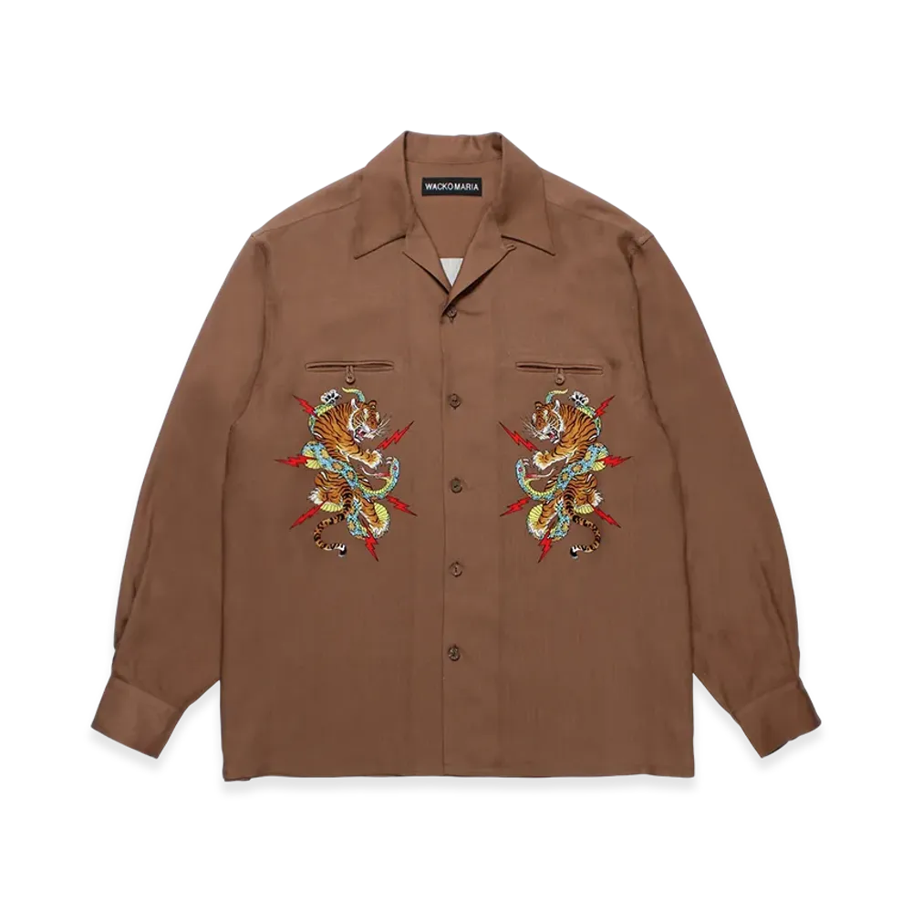 WACKO MARIA x Tim Lehi / 50'S Open Collar Shirt "Brown"