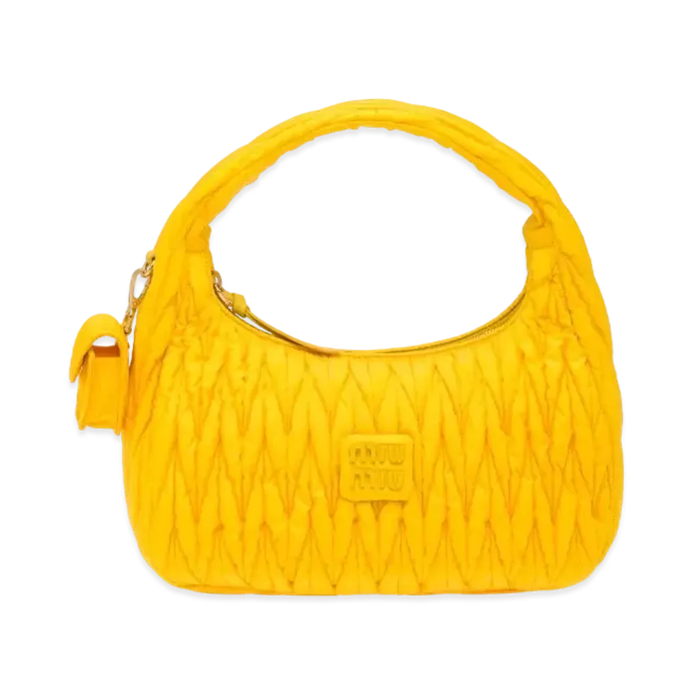 MIU MIU Miu Wander Matelasse Regenerated Nylon Hobo Bag "Yellow"