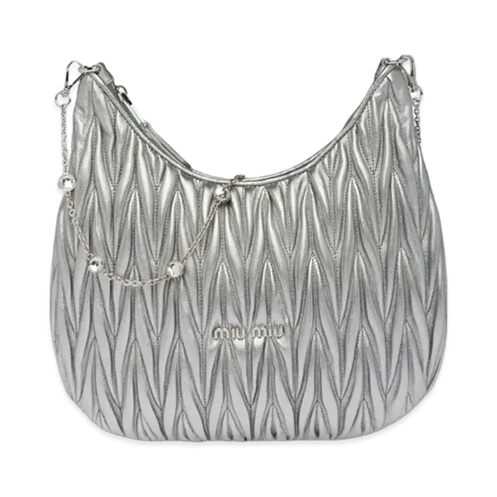 MIU MIU Materassenuppa Leather Shoulder Bag "Silver"