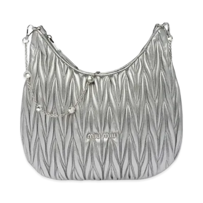 MIU MIU Materassenuppa Leather Shoulder Bag "Silver"