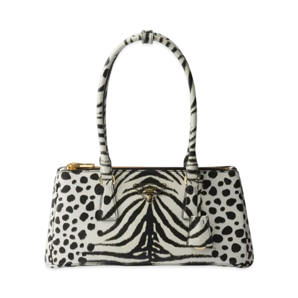 PRADA Galleria Medium Printed Saffiano Leather Bag "White/Black"