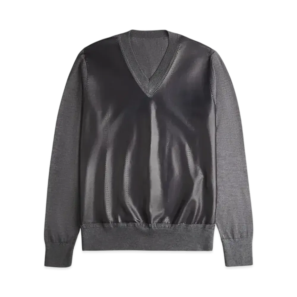 TOD'S V-neck Pullover with Leather Inserts "Gray"