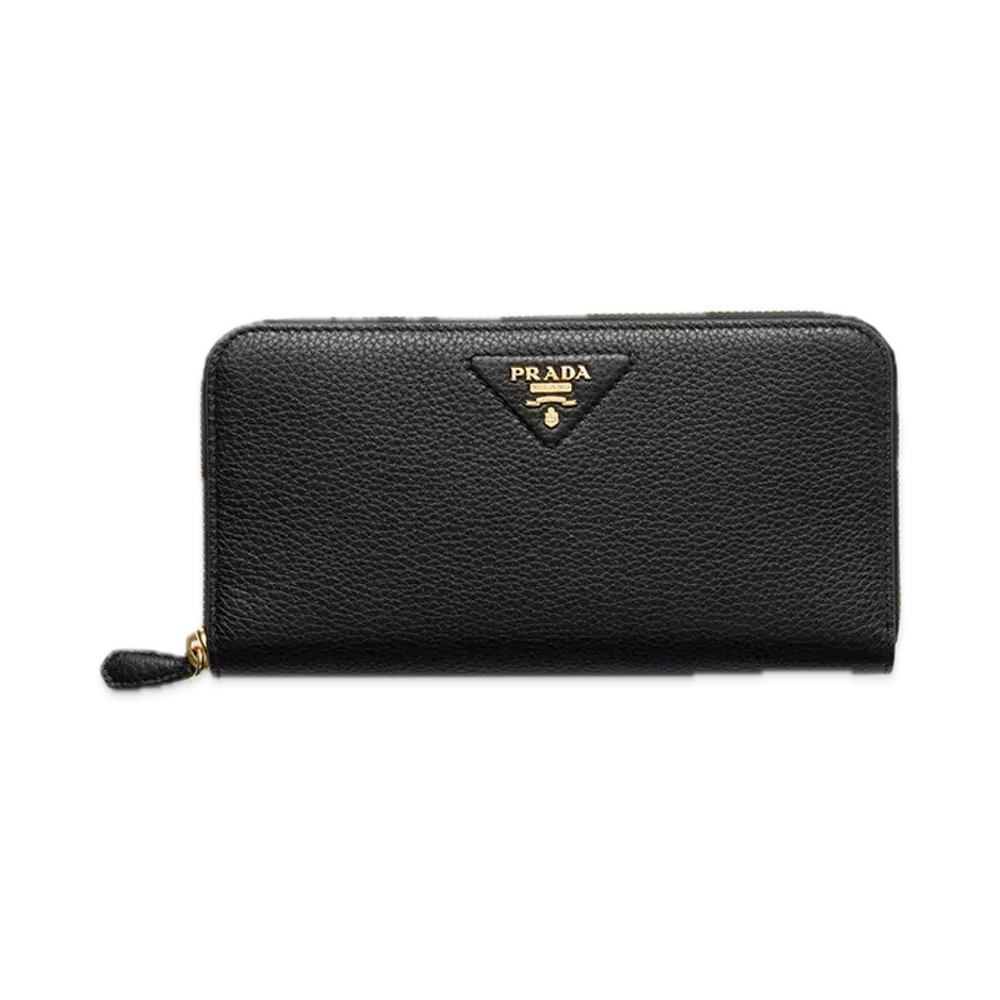PRADA Vitello Daino Leather Zip-Around Long Wallet "Black"
