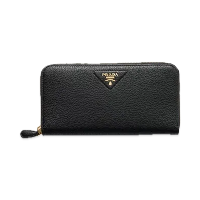 PRADA Vitello Daino Leather Zip-Around Long Wallet "Black"