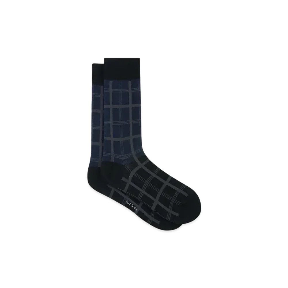 Paul Smith Bicolor And Checked Socks "Navy"