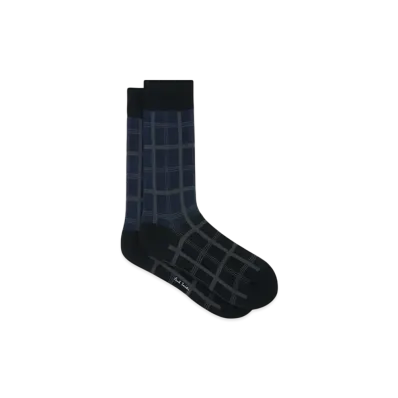 Paul Smith Bicolor And Checked Socks "Navy"
