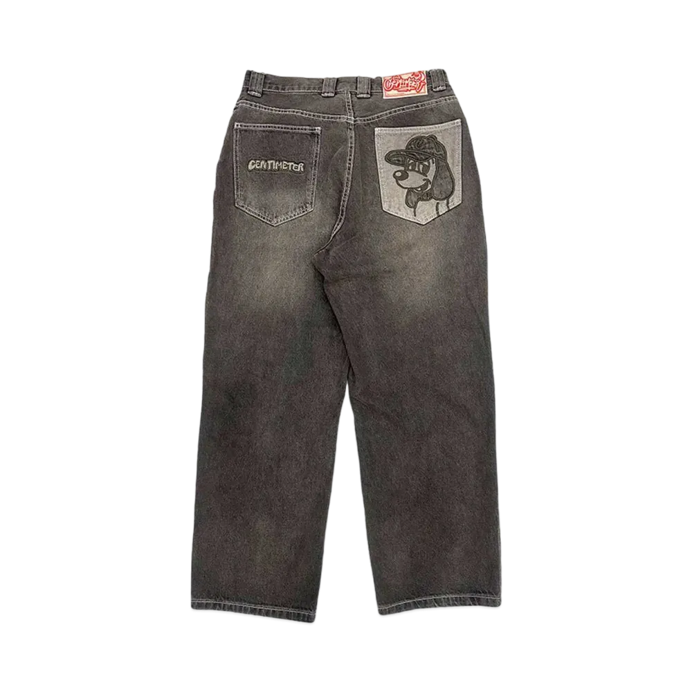 centimeter CMT ruler washed denim pants "Brown"