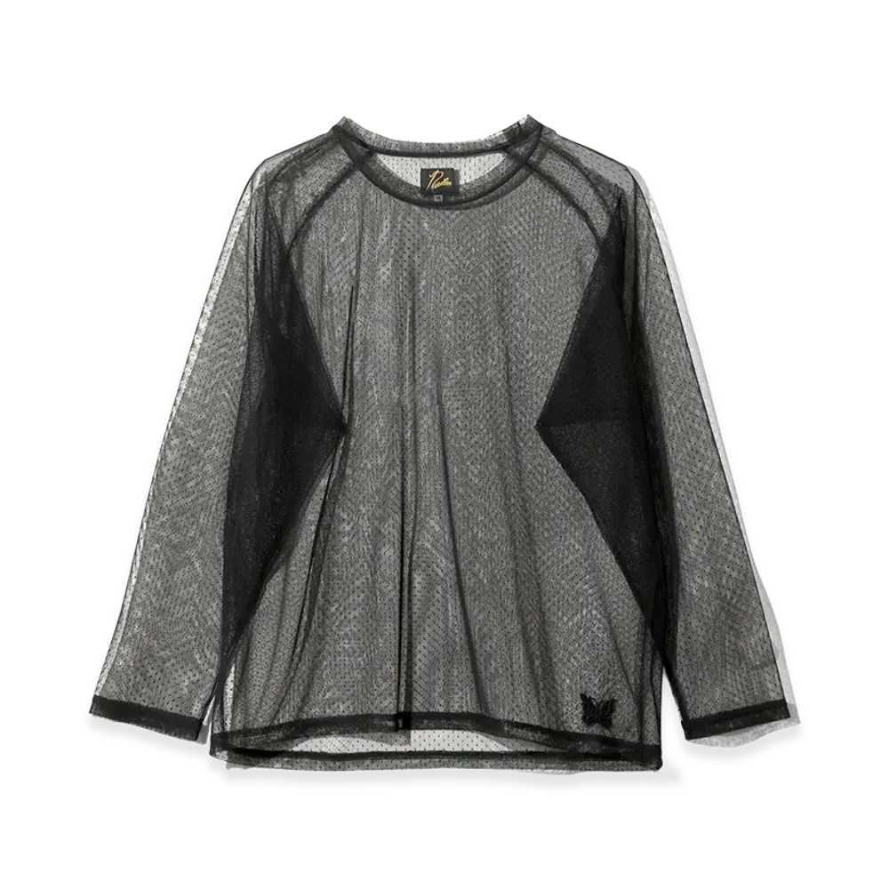 NEEDLES L/S U-Neck Tee - Tulle Dot Lace "Black"