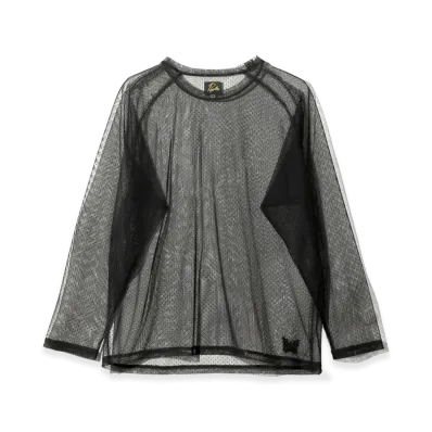NEEDLES L/S U-Neck Tee - Tulle Dot Lace "Black"