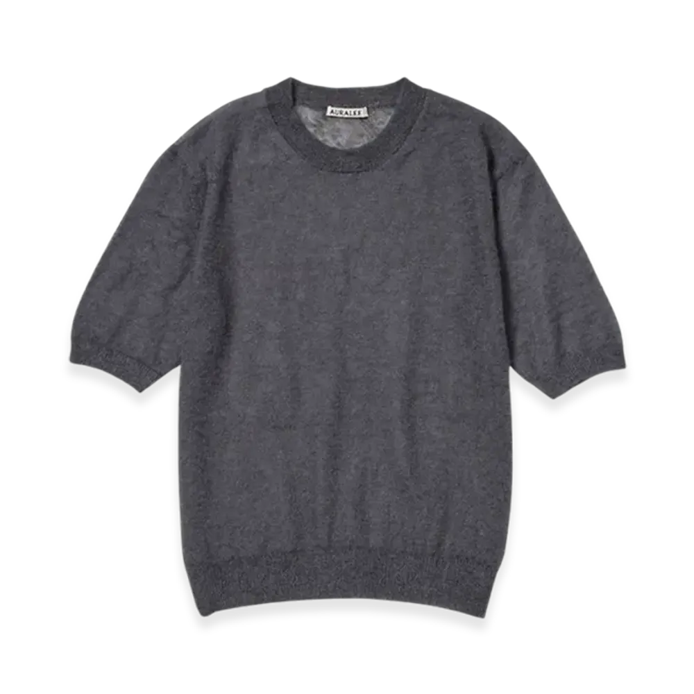 AURALEE Kid Mohair Sheer Knit T-Shirt "Dark Gray"