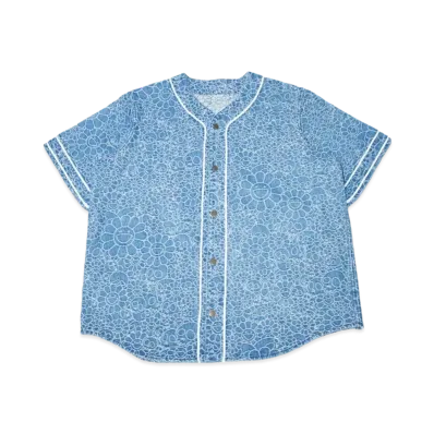 Takashi Murakami Flowers & Skulls Jacquard Denim Base Ball shirt "Indigo"