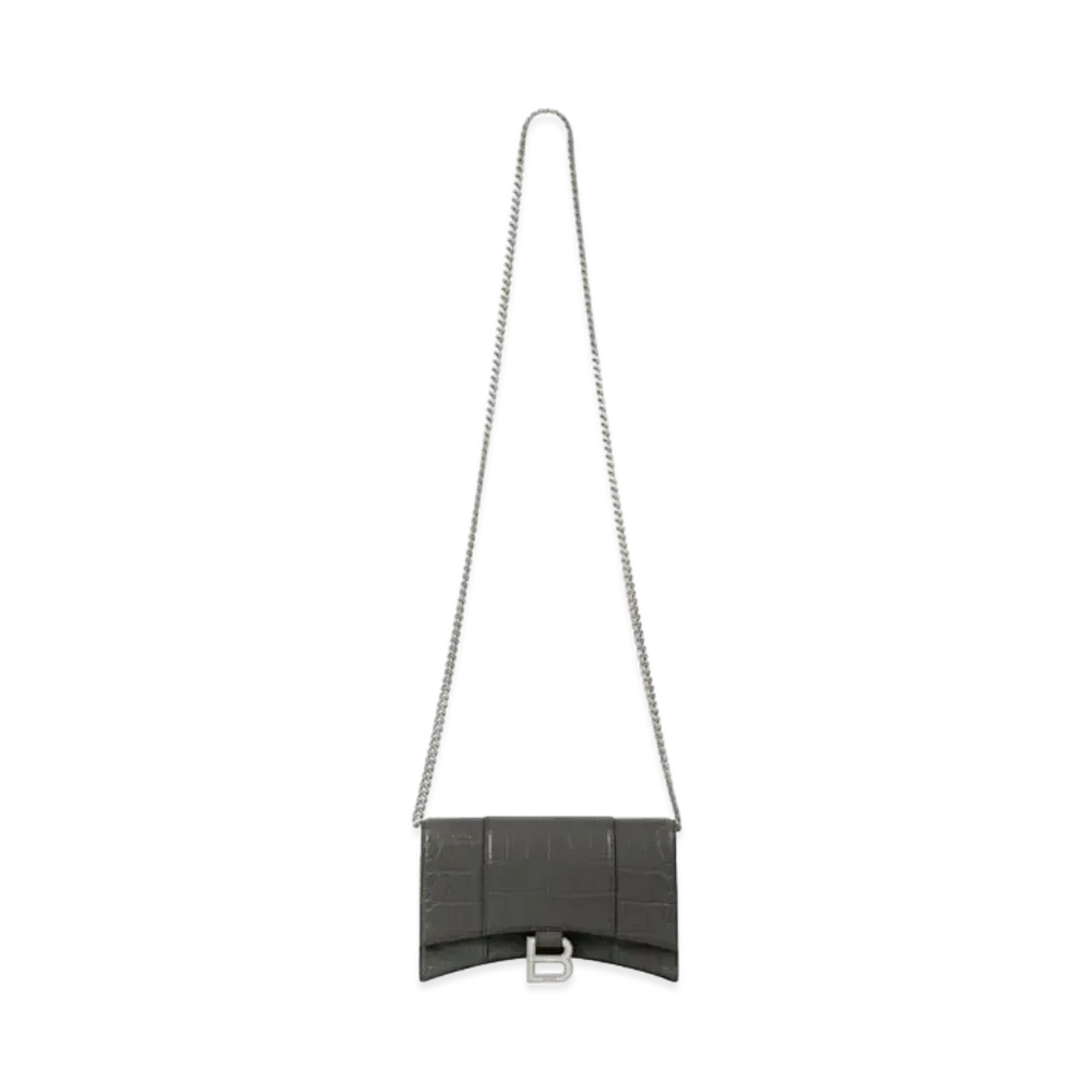 BALENCIAGA Hourglass Wallet With Chain "Gray&Silver"
