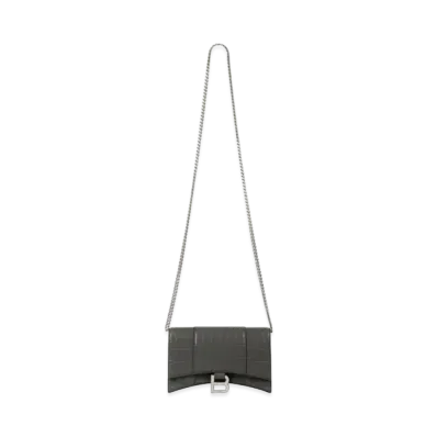 BALENCIAGA Hourglass Wallet With Chain "Gray&Silver"