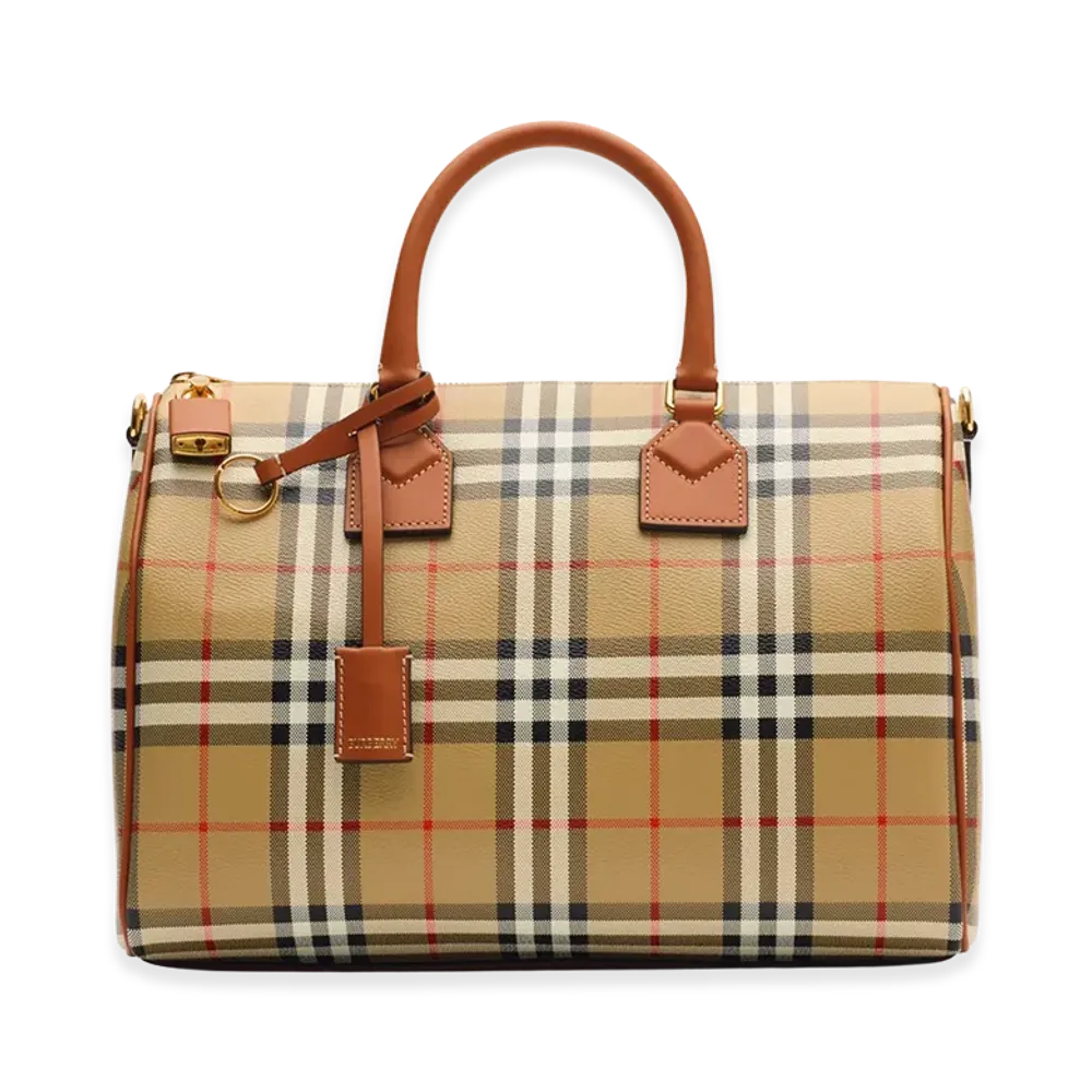 Burberry Women's Medium Check Bowling Bag "Archive Beige/Briar Brown"
