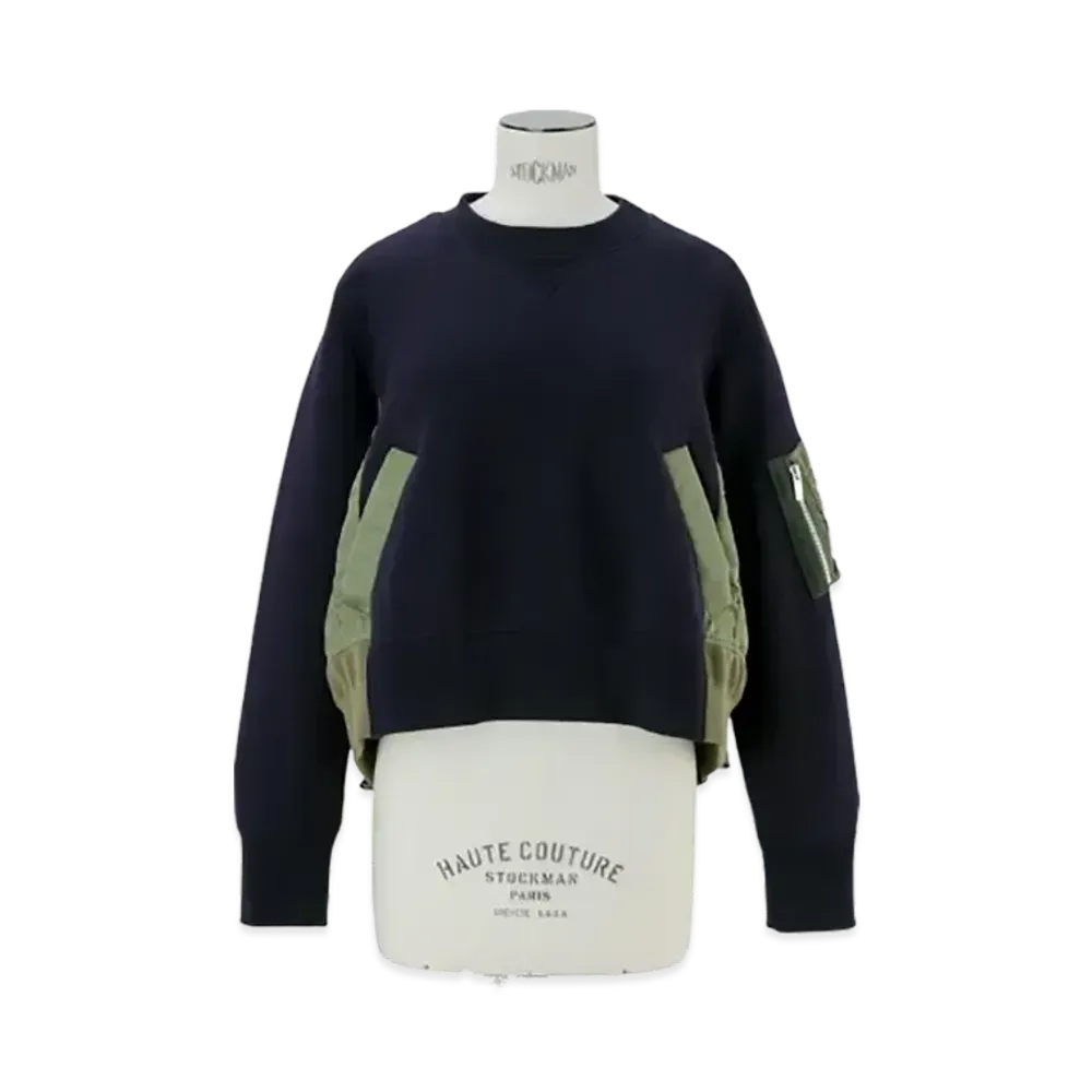 sacai Sponge Sweat x Nylon Twill Pullover "Navy/Khaki"