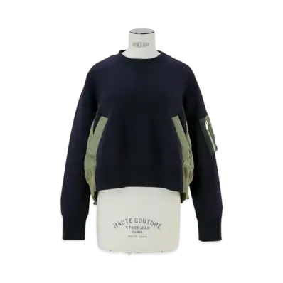 sacai Sponge Sweat x Nylon Twill Pullover "Navy/Khaki"