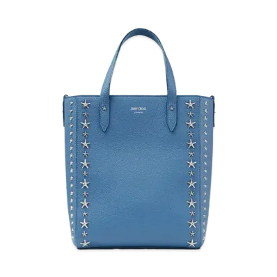 Jimmy Choo Pegasi N/S Soft Grainy Calf Leather Tote Bag With Star Studs "Silver/Butterfly Blue"
