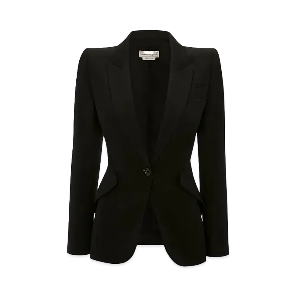 Alexander McQUEEN Peak Shoulder Leaf Crepe Jacket "Black"