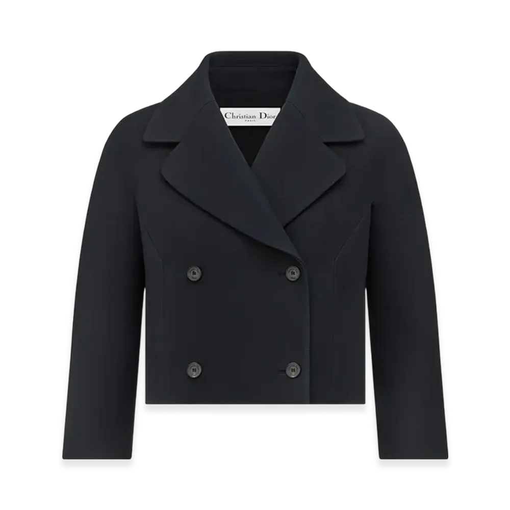Dior Women's V11 Cropped Jacket Double Breasted Wool Silk "Black"