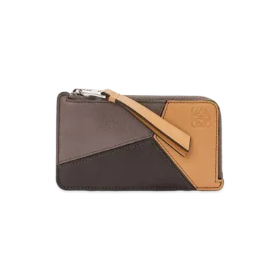 LOEWE Puzzle Coin Cardholder In Classic Calf "Light Warm Dessert/Chocolate"