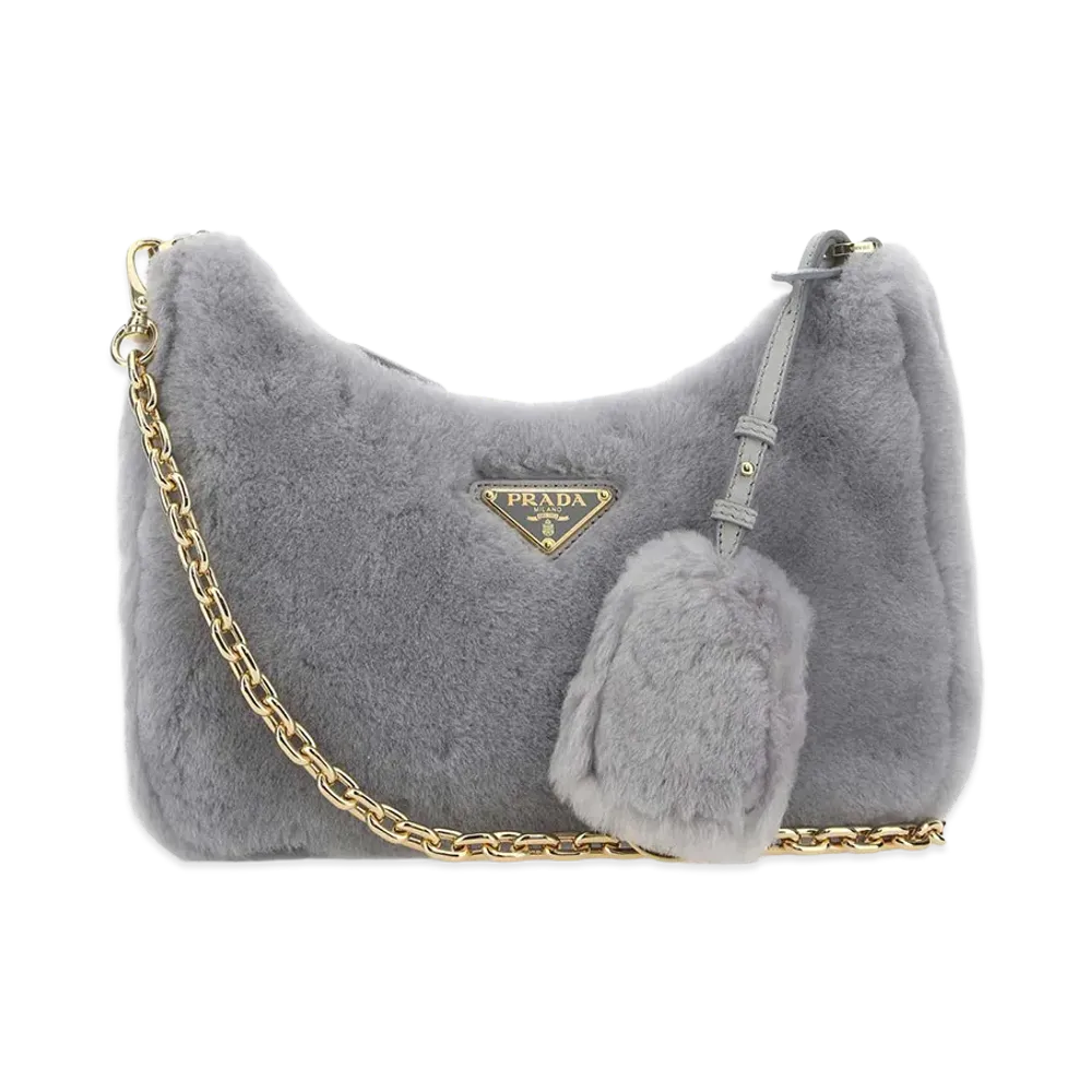 PRADA Women's Shearling Shoulder Bag "Gray"