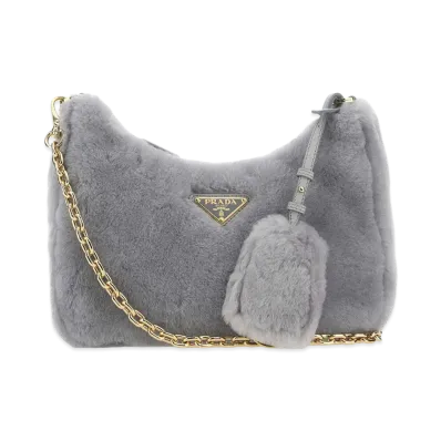 PRADA Women's Shearling Shoulder Bag "Gray"