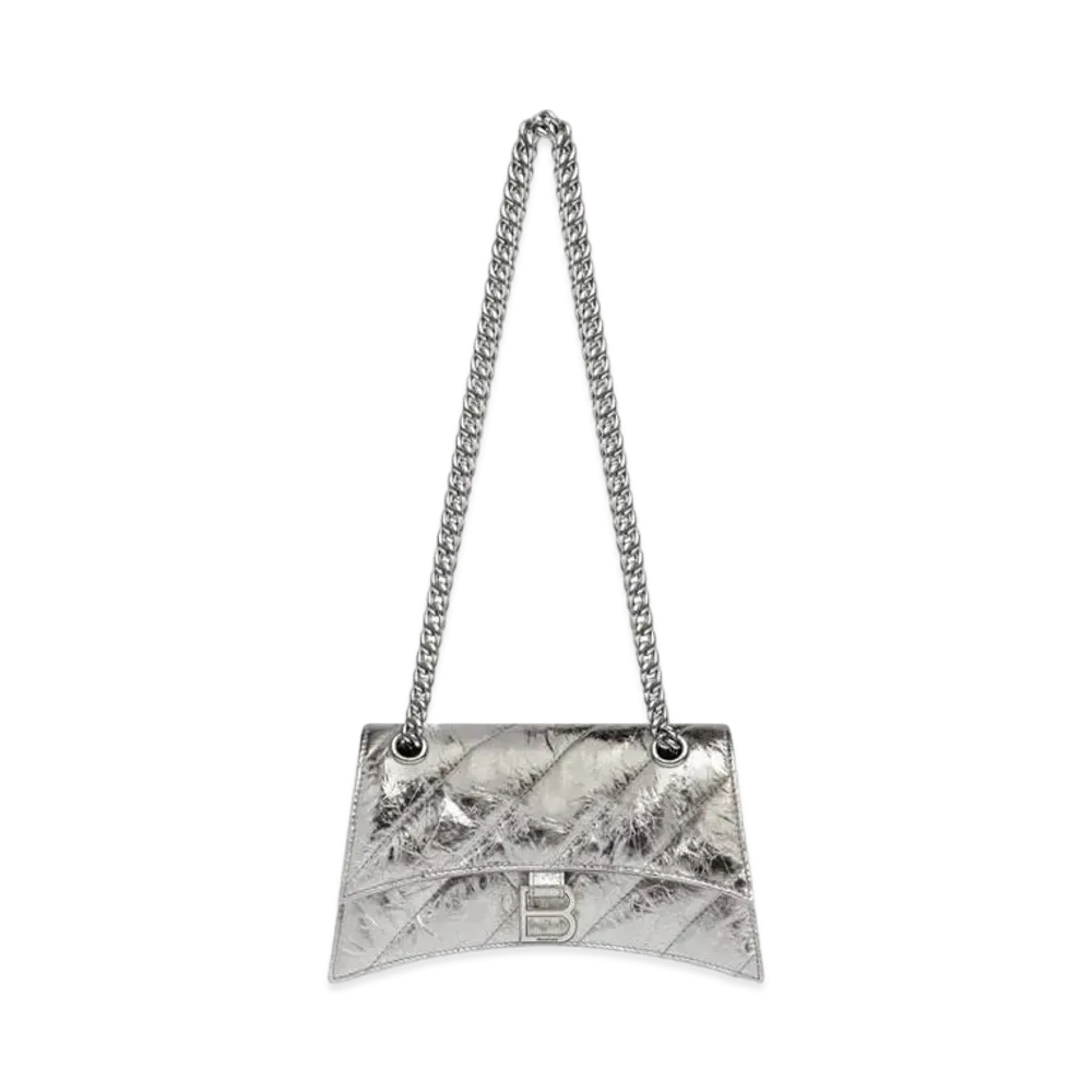 BALENCIAGA Crush XS Chain Bag Metallic Quilted "Silver"