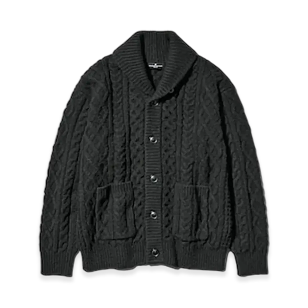 GU x ENGINEERED GARMENTS Cable Shawl Collar Cardigan "Black"