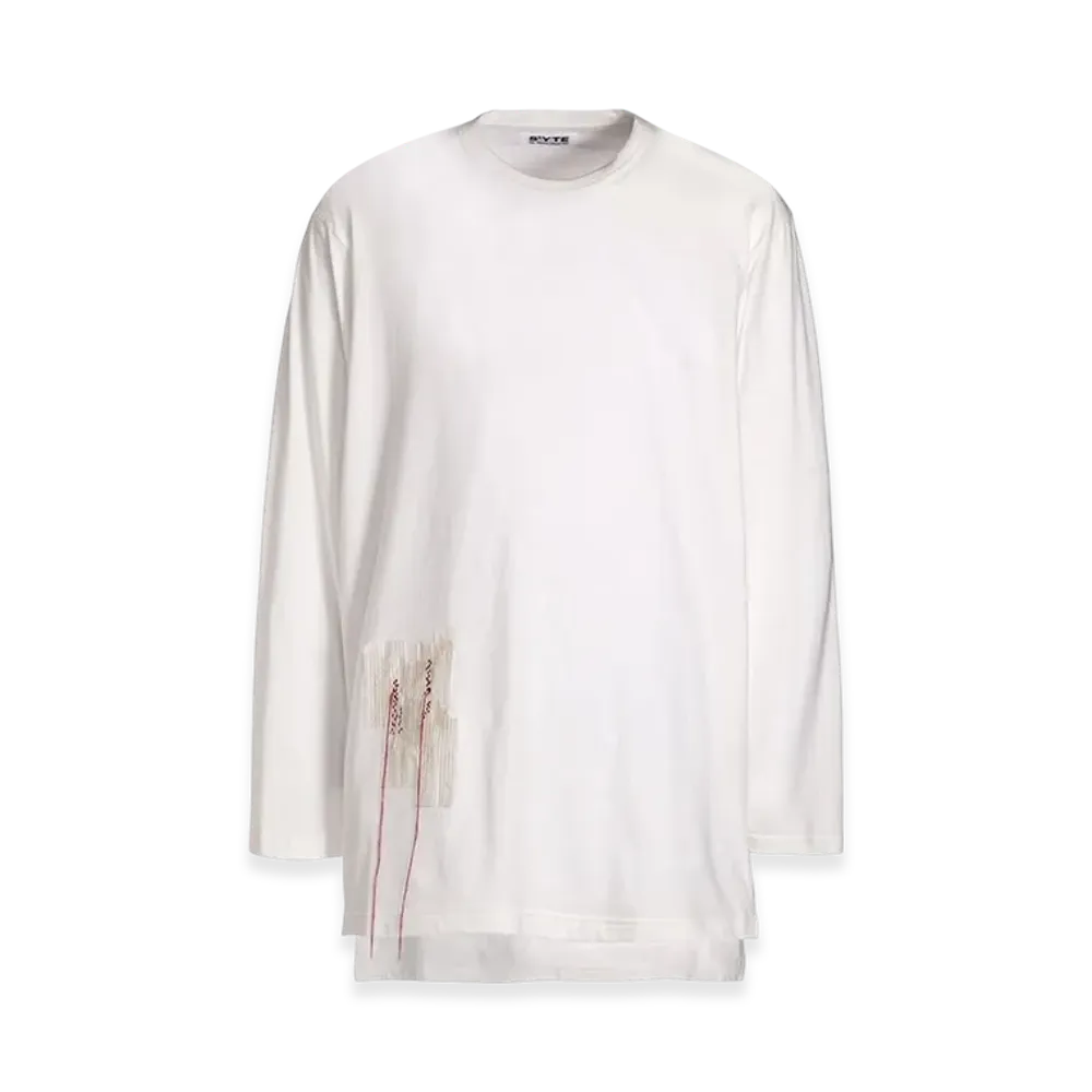 S'YTE Soft Jersey "Boro" Applique Side Slit Long-Sleeved T-Shirt "White"