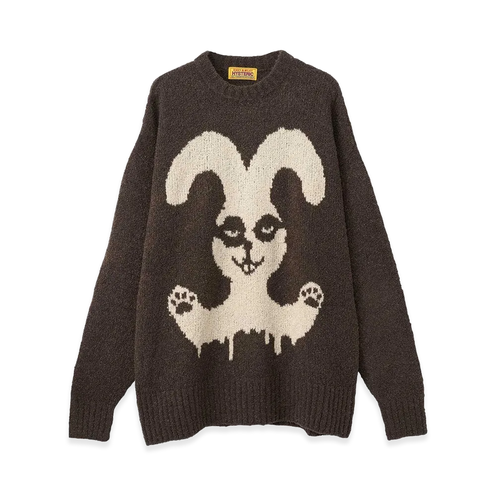 HYSTERIC GLAMOUR Women's Rabbit Ghost Intarsia Sweater "Khaki"