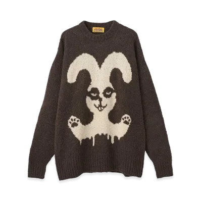 HYSTERIC GLAMOUR Women's Rabbit Ghost Intarsia Sweater "Khaki"