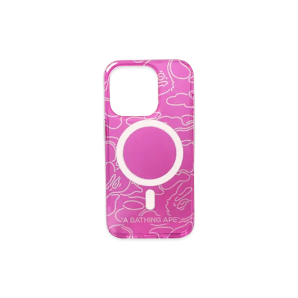 A BATHING APE Neon Camo Iphone 15 Pro Clear Case "Pink"