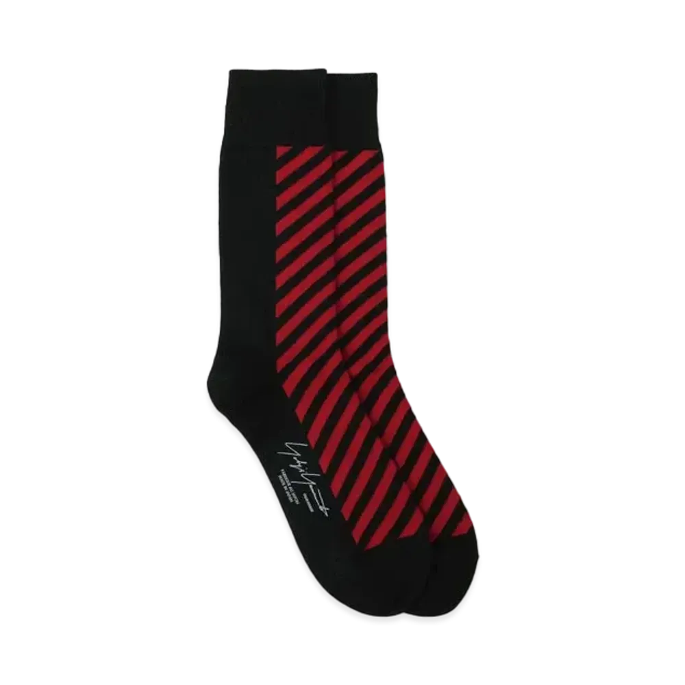 Yohji Yamamoto 32/1C/AC Plain Stitch Stripe Socks "Black"