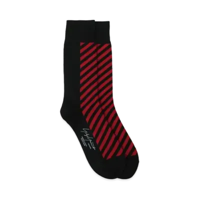 Yohji Yamamoto 32/1C/AC Plain Stitch Stripe Socks "Black"